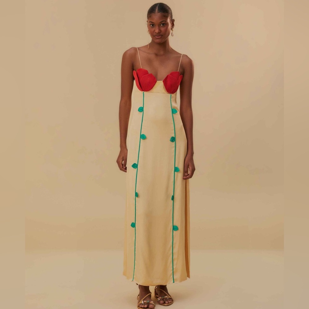 Farm Rio Beige Rose Shaped Bodice Sleeveless Maxi Dress